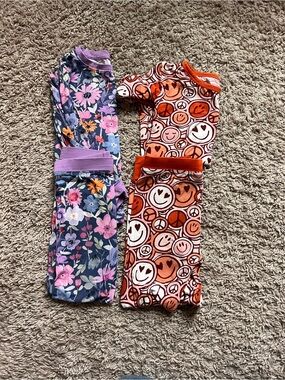 Little Sleepies Floral and Peace Sign Pajama Set - Purple, Pink, Orange